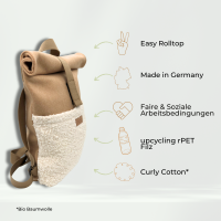 Rolltop Rucksack Curly COOPER in Farbe Sand aus Teddyfell...